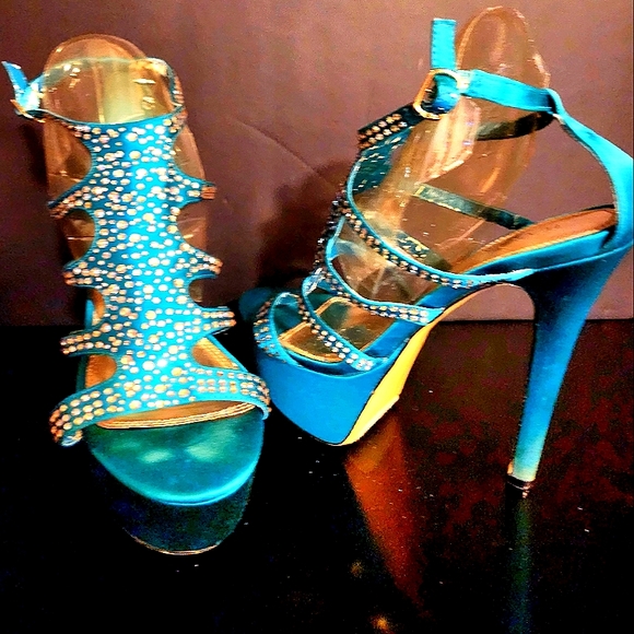 Bakers platform high-heeled sandals with rhinestone embellishments 8M - Picture 3 of 8